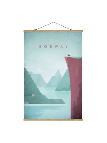 WALLART Stoffbild mit Posterleisten - Reiseposter - Norwegen in Türkis