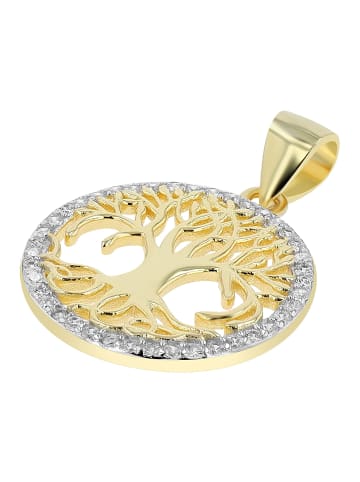 Adeliás Damen Anhänger – Lebensbaumanhänger aus 925 Silber mit Zirkonia in gold