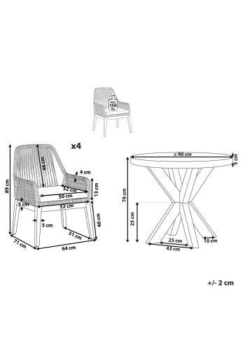 Beliani 5-tlg Gartentisch Set OLBIA in Grau/Schwarz/Braun