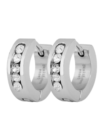 Adeliás Damen Ohrringe – Klappcreole aus Edelstahl mit Strass Steinchen in silber