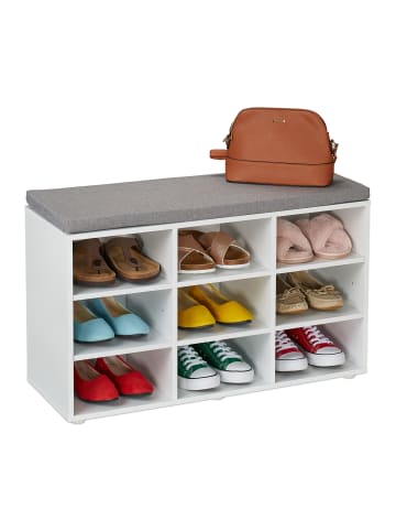 relaxdays Schuhbank in Weiß/Grau - (B)78,5 x (H)48 x (T)30 cm