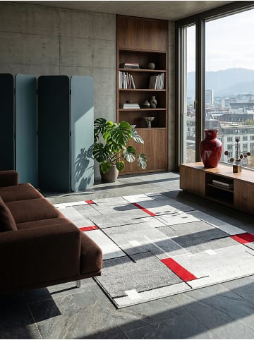 KADIMA DESIGN Outdoor-Teppich Patchwork pflegeleicht Balkon Terrasse Garten in Rot-Grau