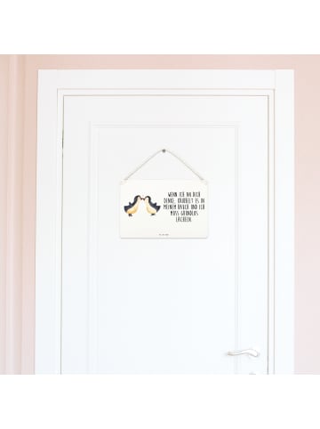 Mr. & Mrs. Panda Schild Pinguine Kuss mit Spruch in Weiß