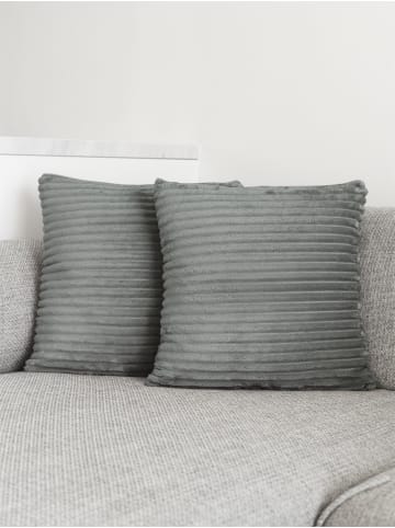 Aspero 4er Set Kissenbezüge aus Streifen-Flanell 45x45 cm Zarate in Hellgrau