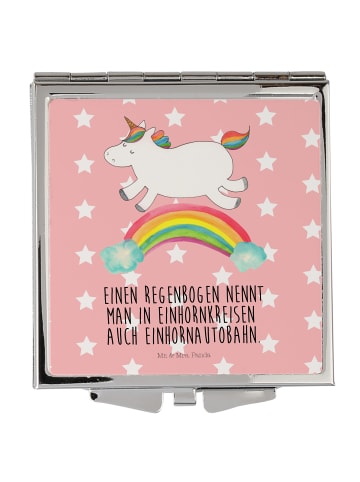 Mr. & Mrs. Panda Schminkspiegel Einhorn Regenbogen mit Spruch in Rot Pastell