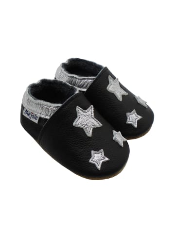 Mejale Leather baby crawling shoes with star patterns, non-slip sole, black