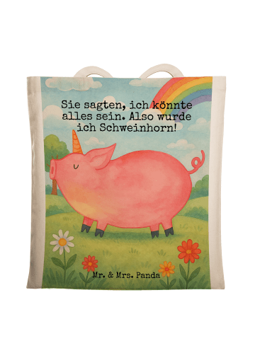 Mr. & Mrs. Panda Tragetasche Einhorn Schwein Design mit Spruch in Weiß