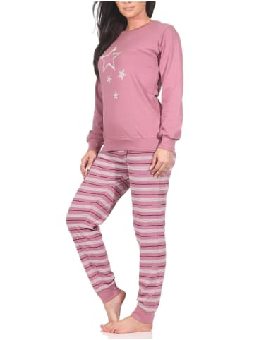 NORMANN Schlafanzug Pyjama Bündchen langarm Sterne Optik - 88744 in beere