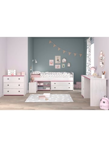 58 aufm Kessel KINDERZIMMER-SET Pabloma 37b 4-tlg. Holznachbildung Kiefer Weiß/Pink