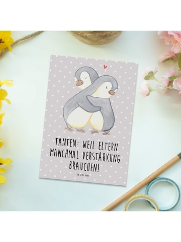 Mr. & Mrs. Panda Postkarte Liebe Tanten mit Spruch in Grau Pastell