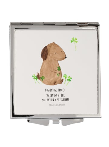 Mr. & Mrs. Panda Frauen Spiegel Hund Kleeblatt mit Spruch in Weiß