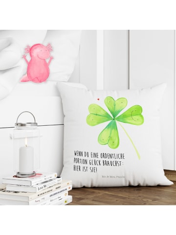 Mr. & Mrs. Panda Sofa Kissen Blume Kleeblatt mit Spruch in Weiß