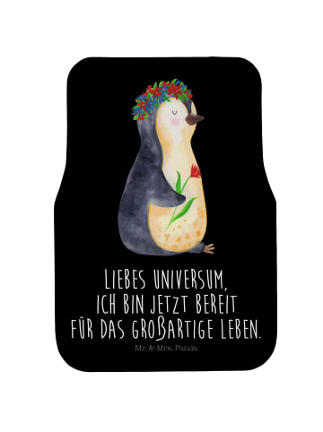 Mr. & Mrs. Panda Fahrer Autofußmatte Pinguin Blumen mit Spruch in Schwarz