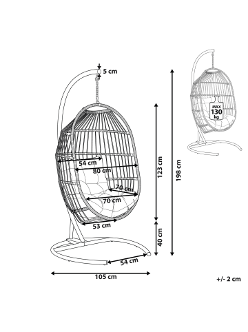Beliani Hängesessel SESIA in Grau - (W) 105 x (H) 198 x (L) 105 cm