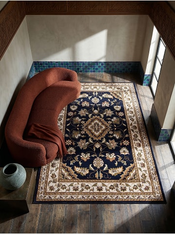 KADIMA DESIGN Kurzflor-Teppich Pflegeleicht GLAZERT Floral Strapazierfähig in Dunkelblau