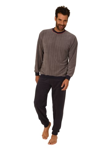 NORMANN Langarm Frottee Schlafanzug Pyjama Bündchen - 86631 in grau