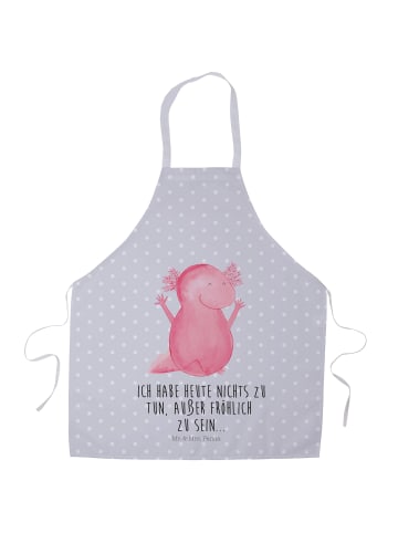 Mr. & Mrs. Panda Barista Schürze Axolotl Hurra mit Spruch in Grau Pastell