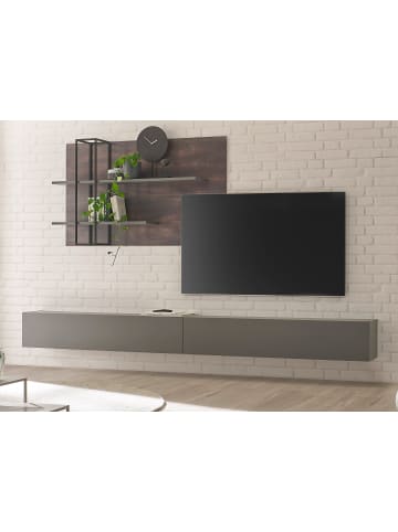 Furn.Design Wohnwand Thermo Eiche, grau, Wohnkombination 3-teilig 304 x 170 cm