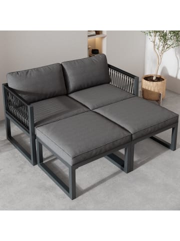ABRIHOME Garten Lounge Set in Grau 4-tlg mit 2 Sofas und 2 Hockern verstellbar