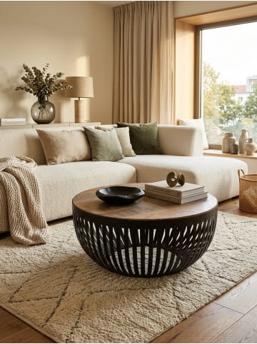 KADIMA DESIGN Couchtisch Industrial-Design, Recyceltes Mangoholz, Braun, 70x33x70 cm