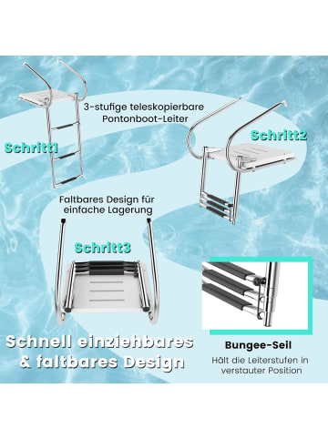COSTWAY Poolleiter mit Plattform & Handlauf in Silber
