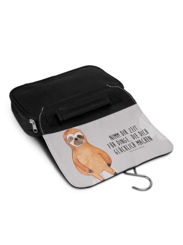 Mr. & Mrs. Panda Kulturtasche Faultier Zufrieden mit Spruch in Grau Pastell