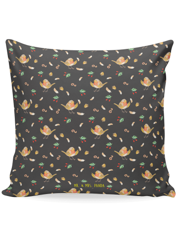 Mr. & Mrs. Panda Deko Kissen Rotkehlchen Federn ohne Spruch in Grau