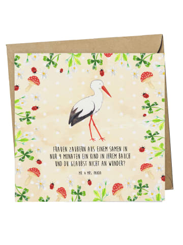 Mr. & Mrs. Panda Grußkarte Storch mit Spruch in Naturpapier
