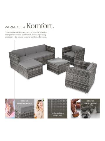 tectake Rattan Sitzgruppe mit Sicherheitsglasplatte, für 5 bis 6 Personen