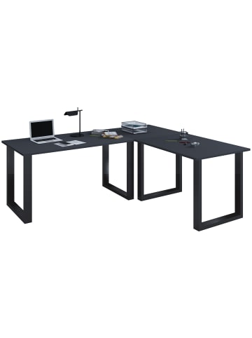 VCM  U Schreibtisch Eckschreibtisch L Form 220x160x80 in Schwarz / Anthrazit