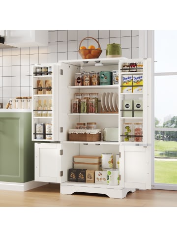 ABRIHOME 4-türiger Küchenschrank mit LED und 3D-Wellendesign in Weiß, 120x60x40 cm