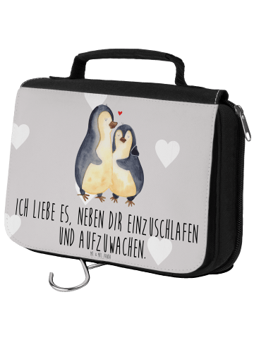 Mr. & Mrs. Panda Kosmetikbeutel Pinguine Einschlafen mit Spruch in Grau Pastell