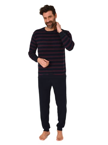 NORMANN langarm Frottee Schlafanzug Pyjama Bündchen - 82290 in marine/rot