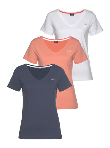H.I.S. T-Shirt in blau, weiß, koralle