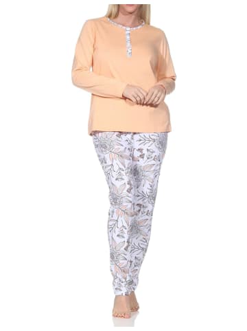 NORMANN Pyjama Schlafanzug langarm Hose floralem print in apricot