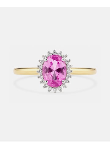 Diamant L'éternel Ring, mit synth. Saphir, 375 Gelbgold