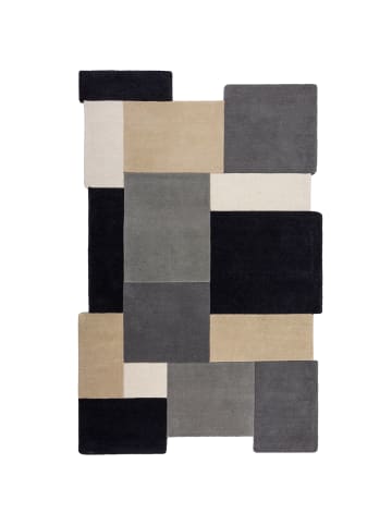 KADIMA DESIGN Wollteppich handgetuftet, geometrisch, rutschfest, Teppich Wolle in Grau-Beige