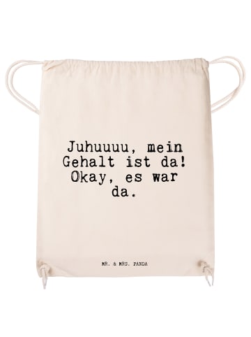 Mr. & Mrs. Panda Jutebeutel Juhuuuu, mein Gehalt ist... mit Spruch in Creme