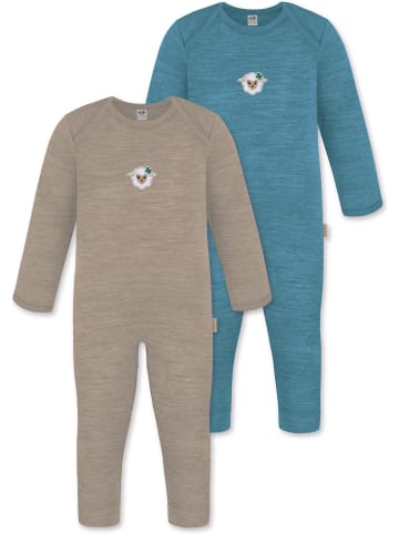 Normani Outdoor Sports 2er Pack Baby Merino Strampler „Waverly“ in Beige/Blau