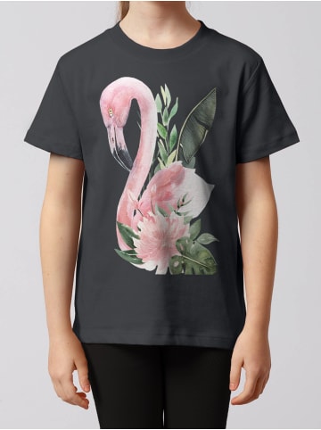 wat? Apparel T-Shirt Flamingo mit Blumen in Grau