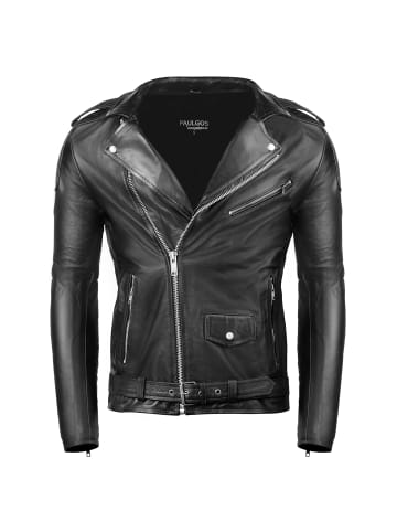 PAULGOS Lederjacke Biker Motorradjacke Echtleder in Schwarz