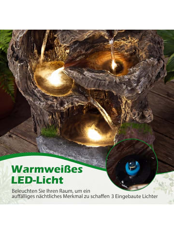 COSTWAY Gartenbrunnen mit Pumpe & LED Beleuchtung 26 x 28 x 53 cm in Braun