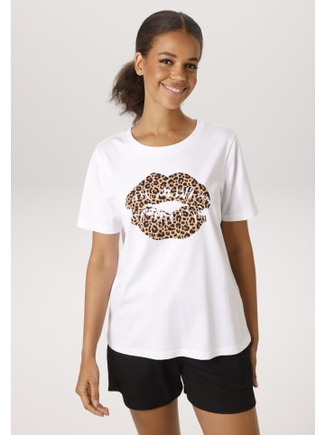 Aniston CASUAL T-Shirt in weiß-hellbraun-schwarz-braun