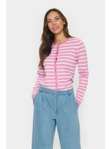SAINT TROPEZ Strickjacke MilaSZ Gerade Passform in Sea Pink Mel/Ice Stripe
