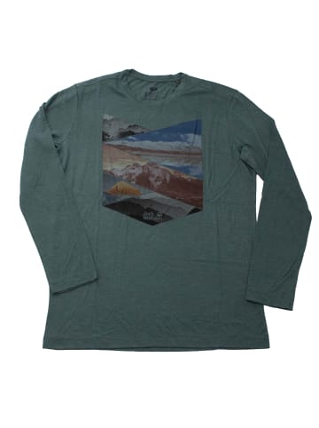 Jack Wolfskin Langarmshirt Print Longsleeve Shirt Herren Sportshirt Berg Wandershirt in Grün