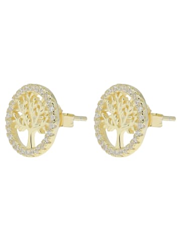 Adeliás Damen Ohrringe – Ohrstecker Lebensbaum aus 925 Silber mit Zirkonia in gold