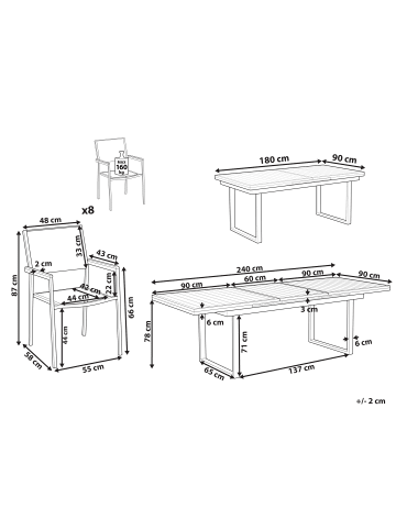 Beliani 9-tlg Gartentisch Set VALCANETTO/GROSSETO in Weiß/Silber