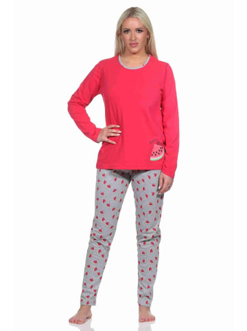 NORMANN Schlafanzug lang Melone Pyjamahose allover in pink