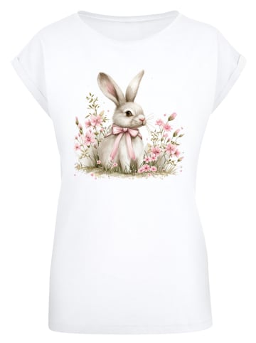 F4NT4STIC T-Shirt Niedlicher Osterhase mit Blumen in weiß