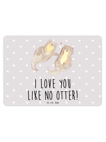 Mr. & Mrs. Panda Blechschild Otter Hände halten mit Spruch in Grau Pastell